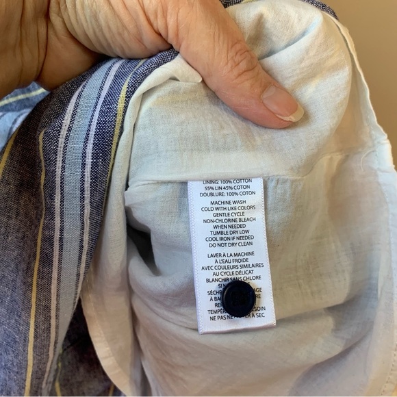 Beachlunchlounge linen/cotton blend blue stripe sleeveless shirt dress. Size M - Picture 7 of 9